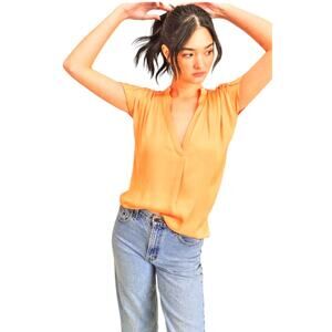 RESET Women's Small Orange Short Sleeve V-Neck Lightweight Slip On Blouse